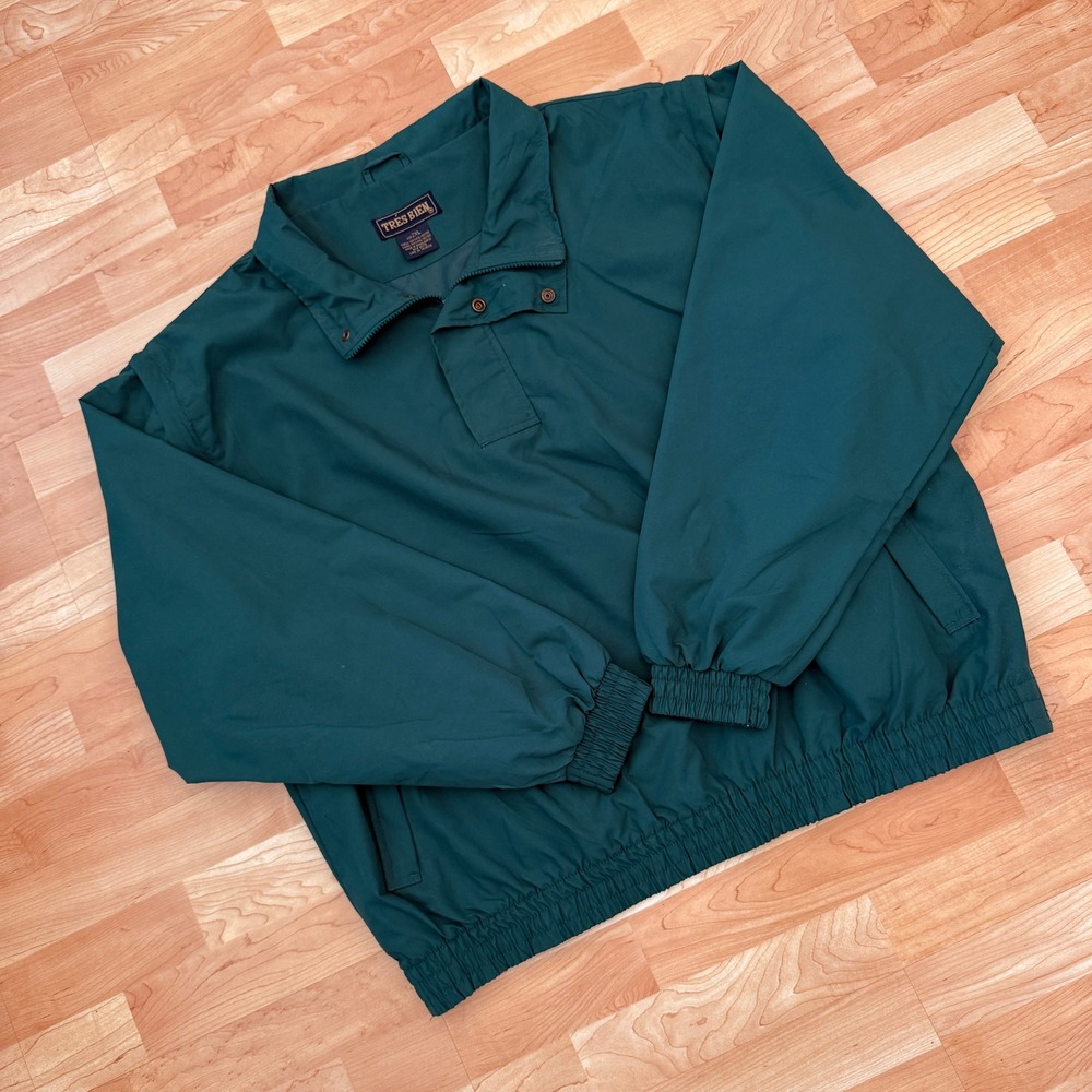 Tres Bien Mens 2XL Forest Green Windbreaker Pullover Quarter Zip Jacket Pockets